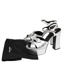 Saint Laurent Silver Leather Candy Bow Platform Sandals Size 39.5