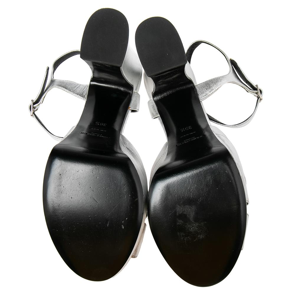 Saint Laurent Silver Leather Candy Bow Platform Sandals Size 39.5 1