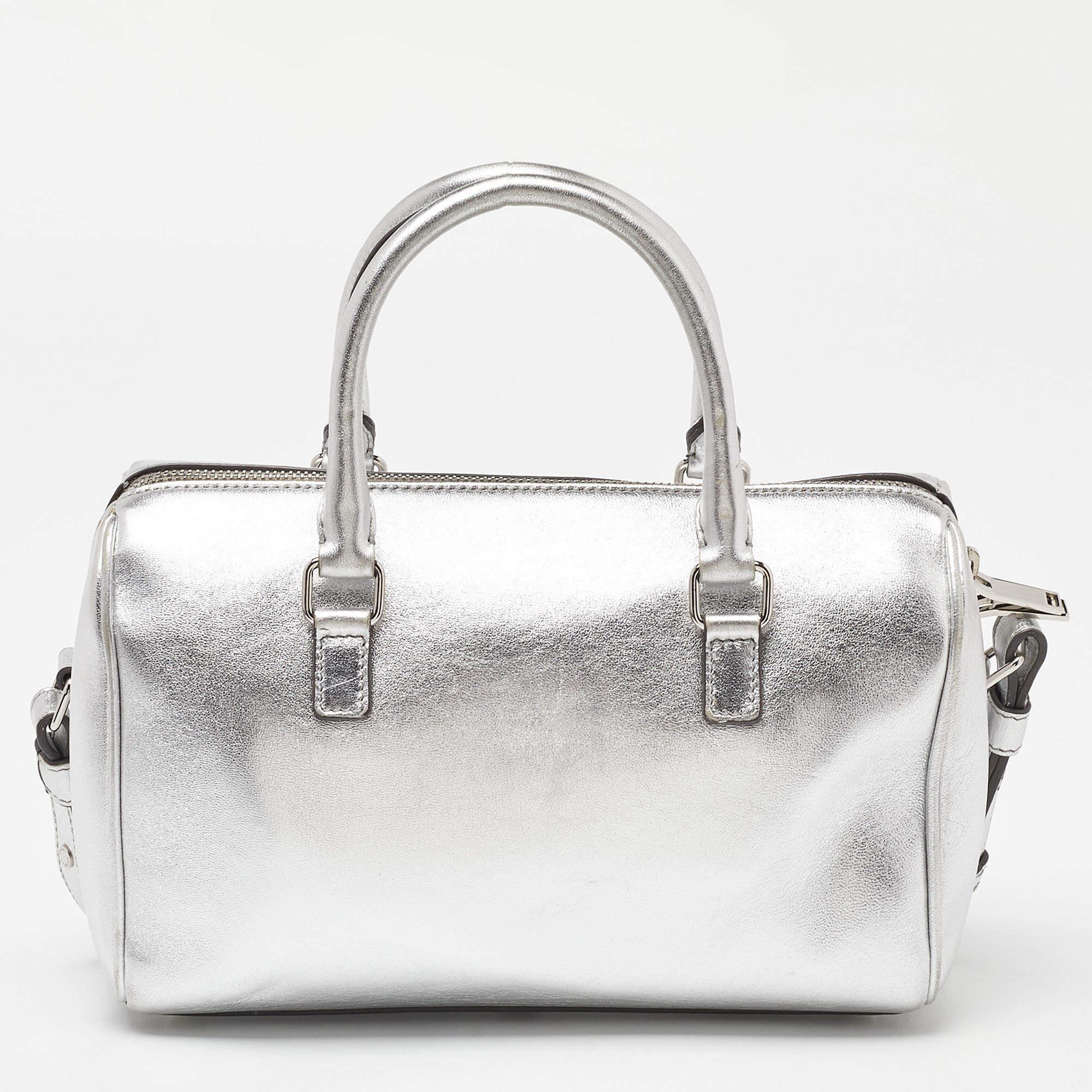Women's Saint Laurent Silver Leather Classic Baby Duffle Bag For Sale