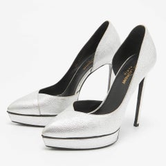 Saint Laurent Silver Leather Janis D'orsay Pumps Size 39