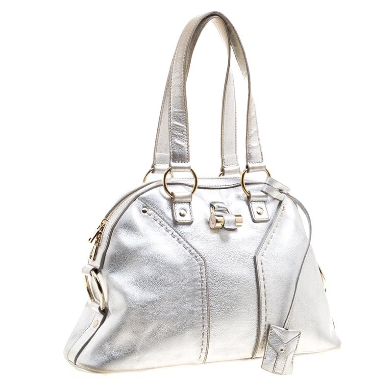 Women's Saint Laurent Silver Leather Medium Muse Satchel