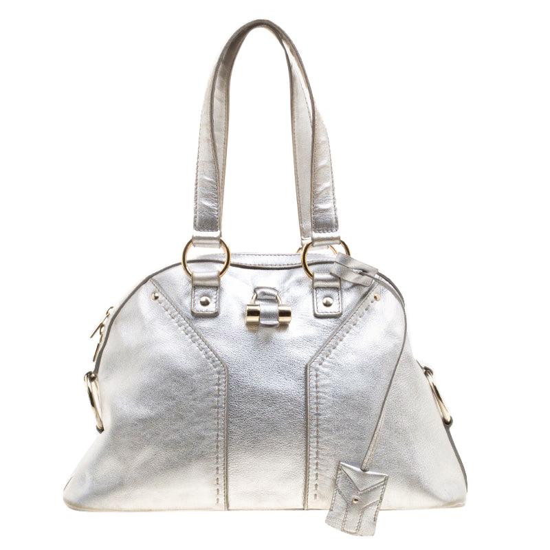 Saint Laurent Silver Leather Medium Muse Satchel