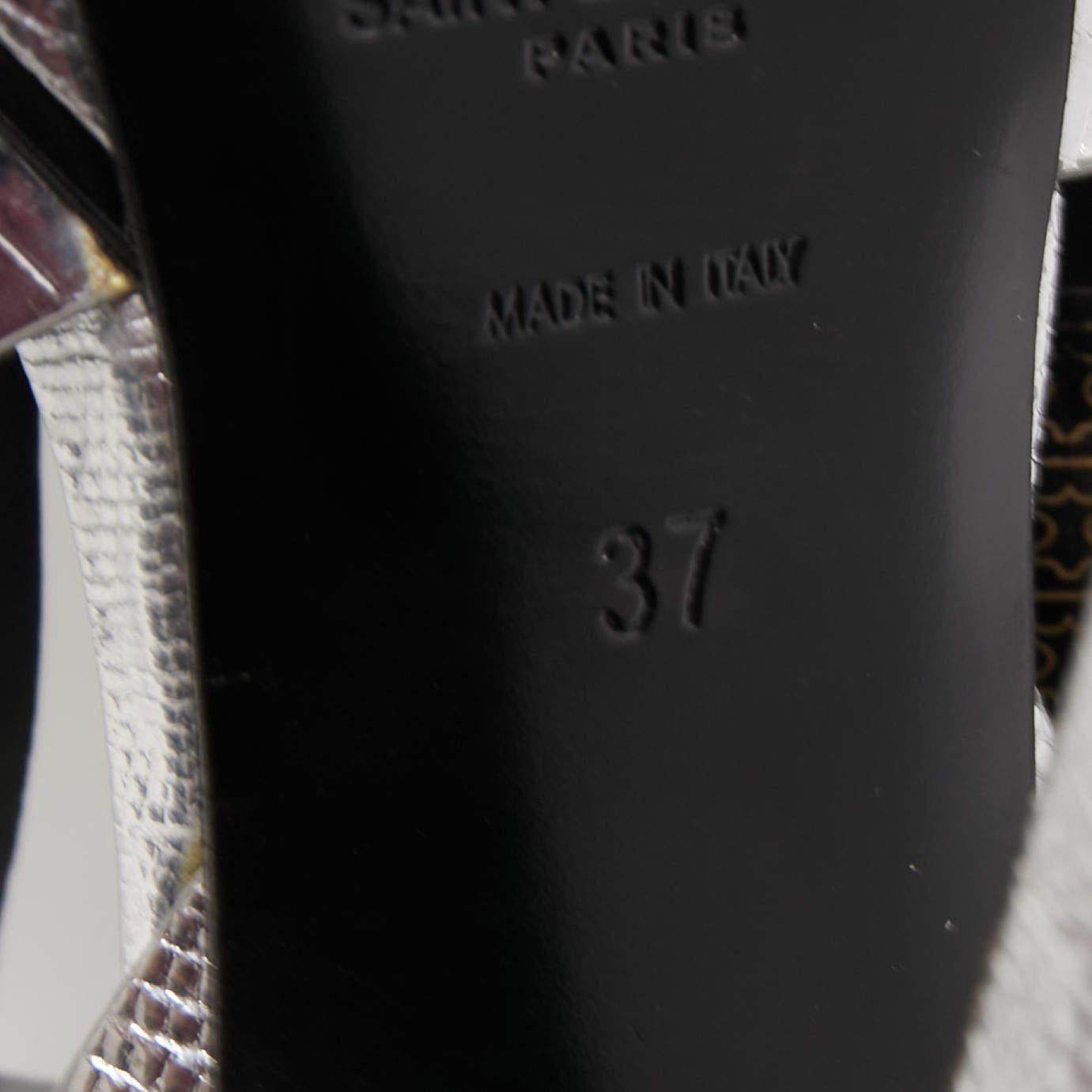Saint Laurent Silver Lizard Embossed Leather Tribute Sandals Size 37 4
