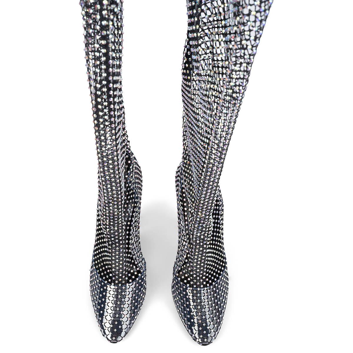 SAINT LAURENT silver LUREX MESH 68 110 RHINESTONE Boots Shoes 42 run small In Excellent Condition For Sale In Zürich, CH