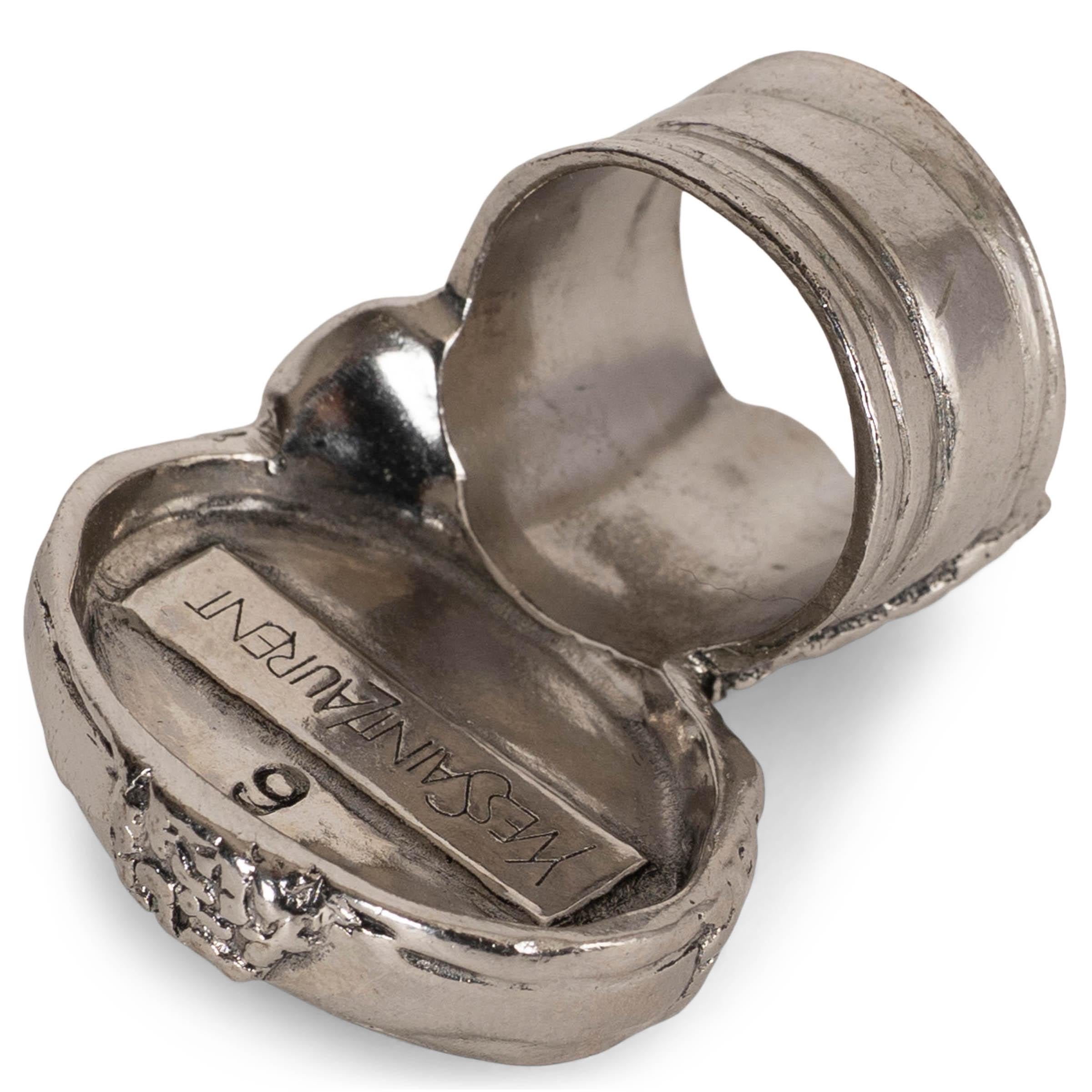 SAINT LAURENT bague ARSTY en métal argenté et verre vert menthe 6 / 6.5 Excellent état - En vente à Zürich, CH