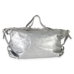 Saint Laurent Silver Metallic Crinkled Calfskin Medium ID Shoulder Bag