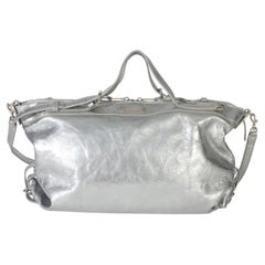 Saint Laurent Silver Metallic Crinkled Calfskin Medium ID Shoulder Bag