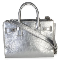 Saint Laurent Silver Metallic Crinkled Calfskin Nano Supple Sac De Jour