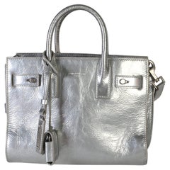 Saint Laurent Silver Metallic Crinkled Calfskin Nano Supple Sac De Jour