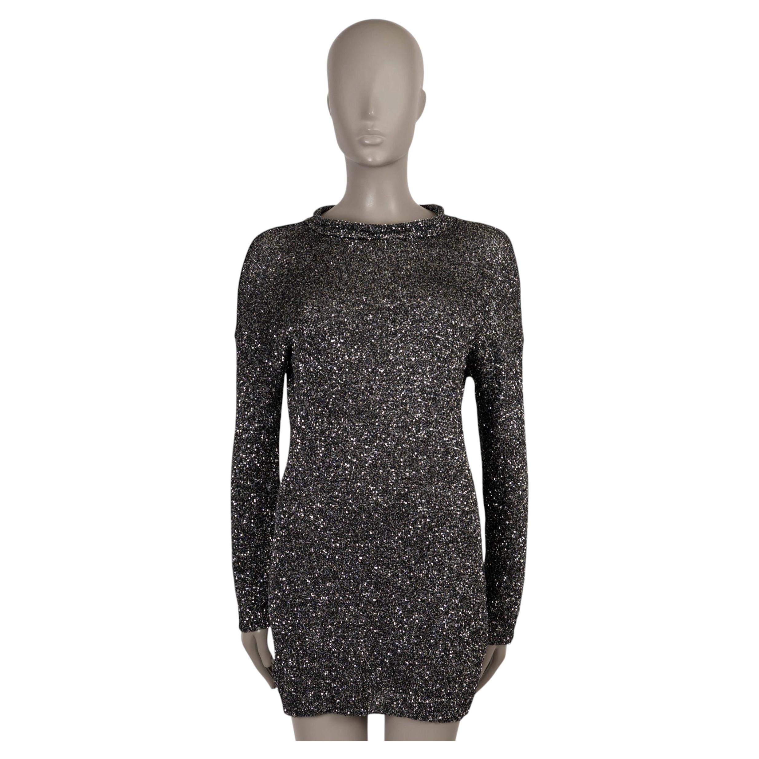 SAINT LAURENT silver polyester 2019 SEQUIN JERSEY MINI Dress S