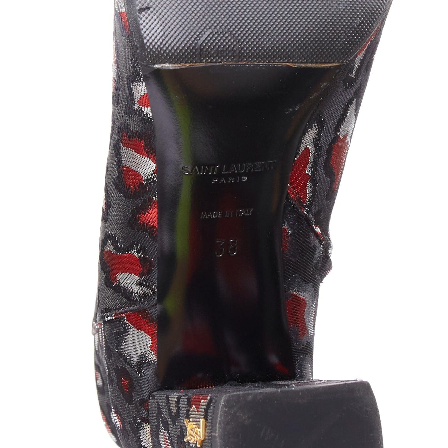 SAINT LAURENT silver red black jacquard YSL gold logo booties EU38 en vente 6