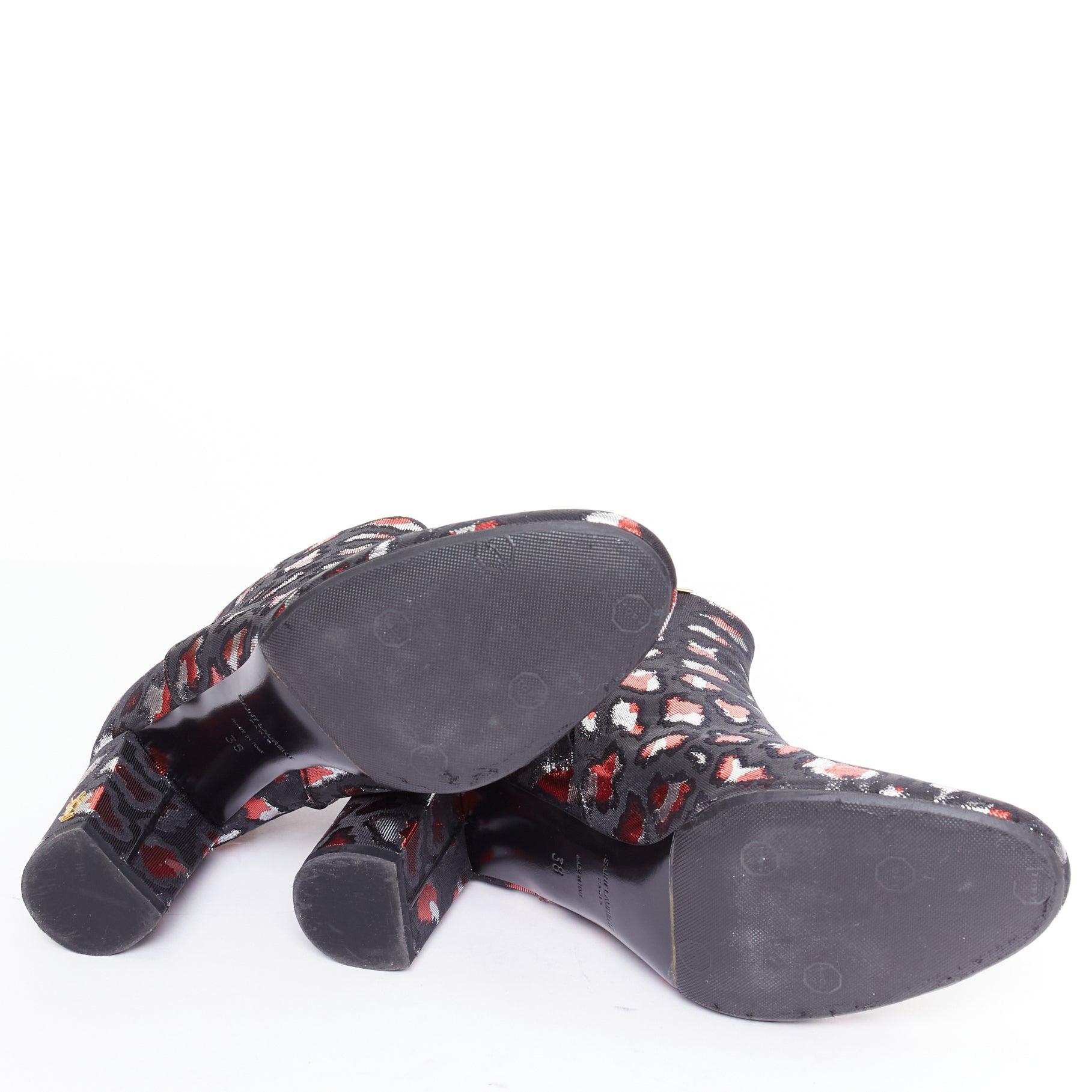 SAINT LAURENT silver red black jacquard YSL gold logo booties EU38 en vente 7