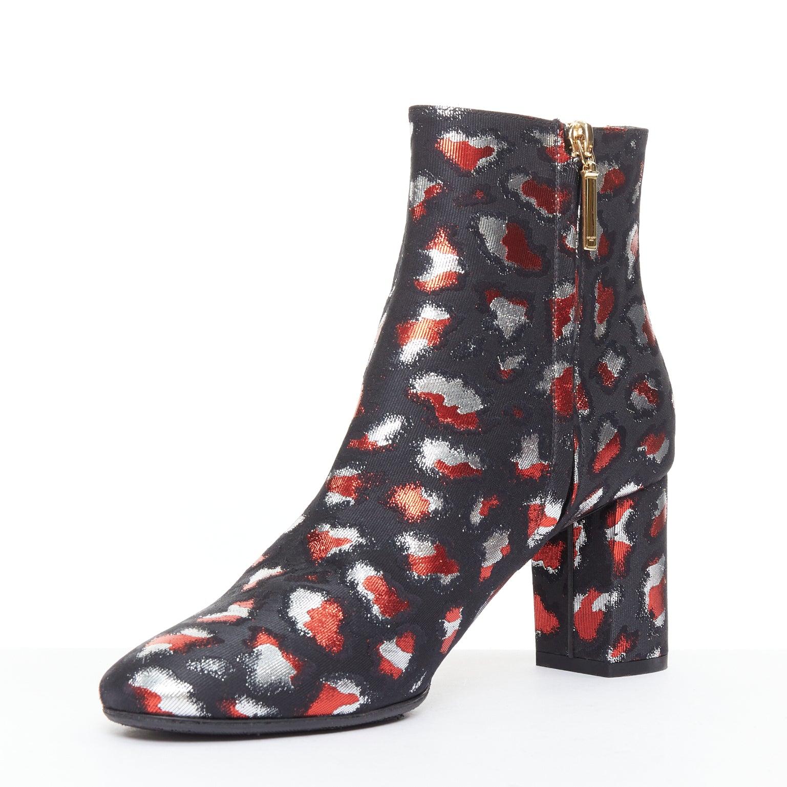 SAINT LAURENT silver red black jacquard YSL gold logo booties EU38 Pour femmes en vente