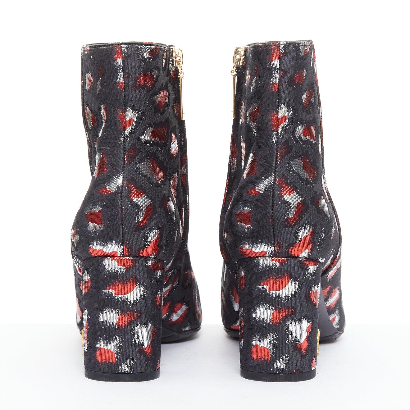 SAINT LAURENT silver red black jacquard YSL gold logo booties EU38 en vente 1