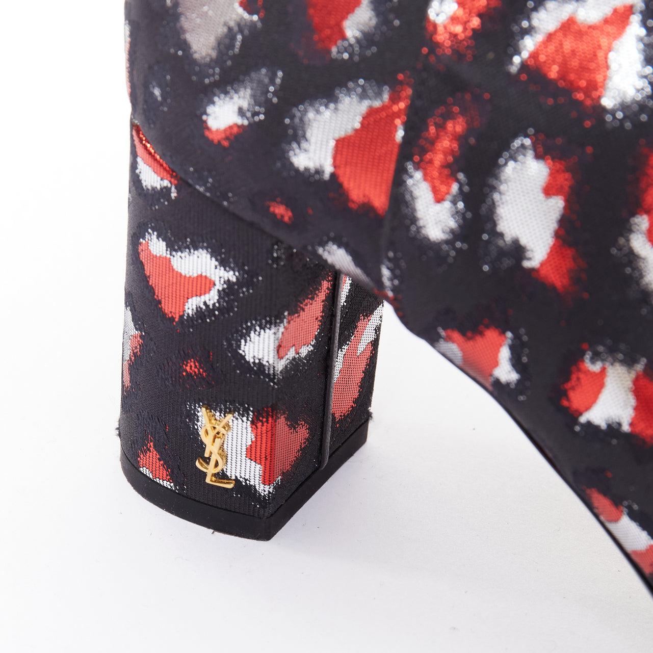 SAINT LAURENT silver red black jacquard YSL gold logo booties EU38 en vente 3