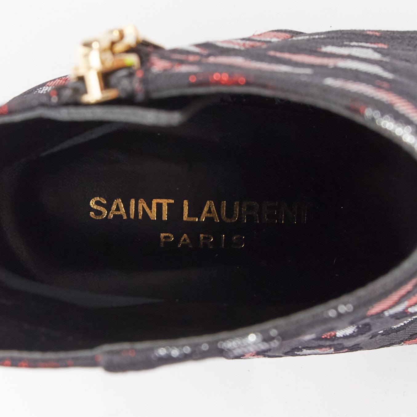 SAINT LAURENT silver red black jacquard YSL gold logo booties EU38 en vente 5