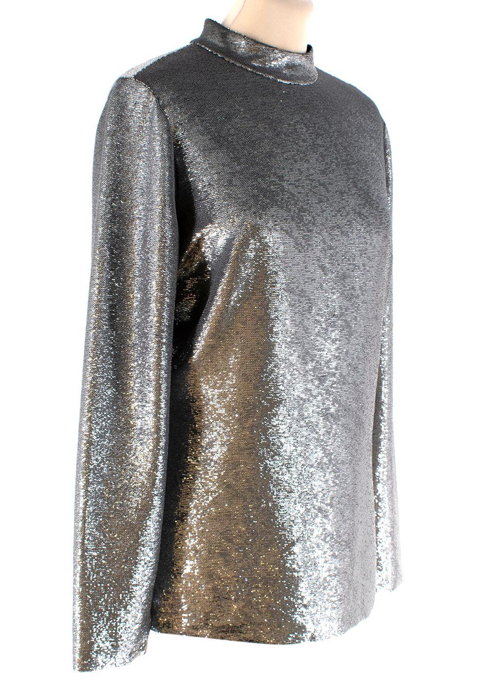 silver sequin polo neck top