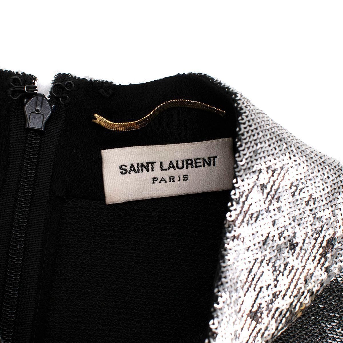 Saint Laurent Silver Sequin Raised Neck Top - Size US 8 In New Condition For Sale In London, GB