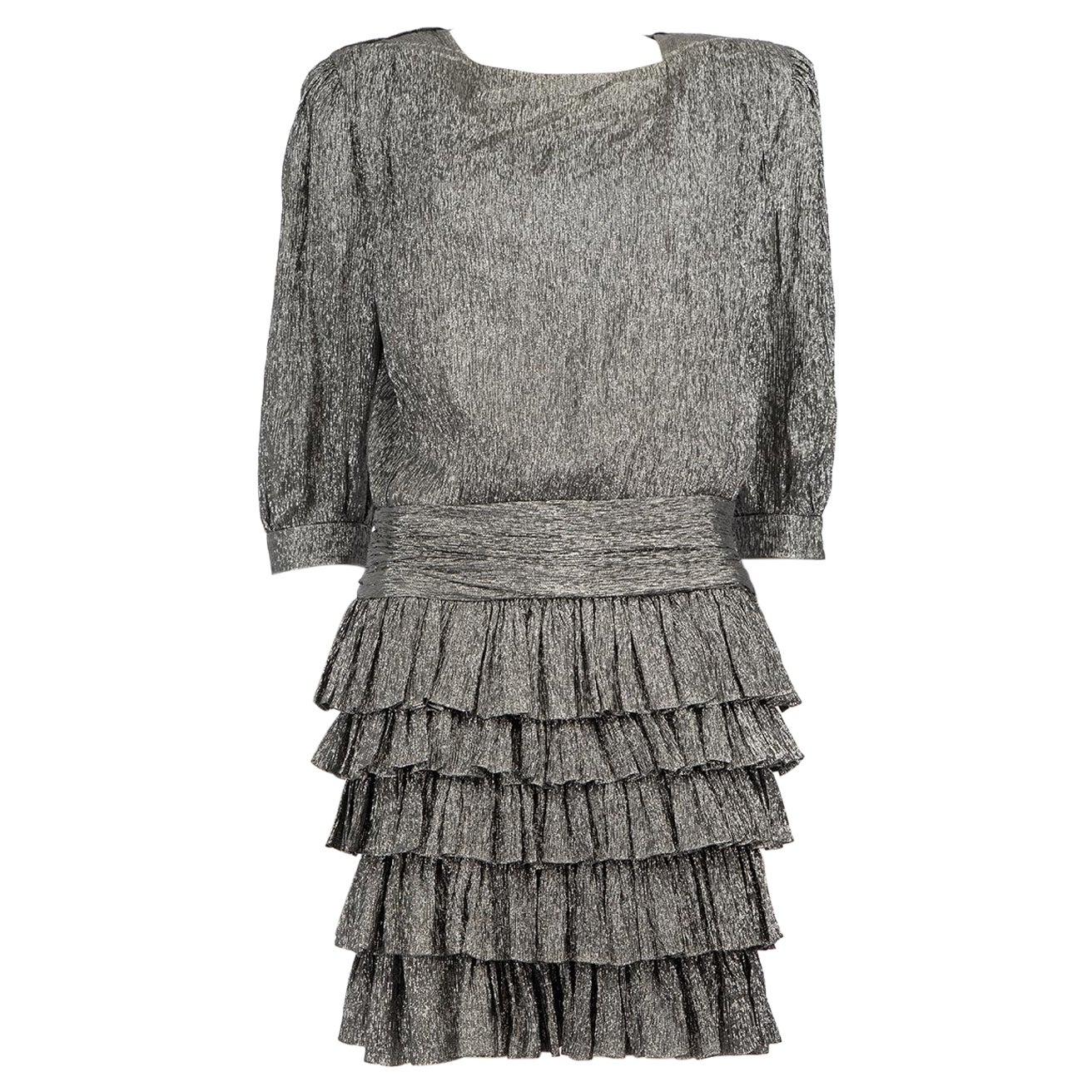 Saint Laurent Silver Silk Mini Dress Size L