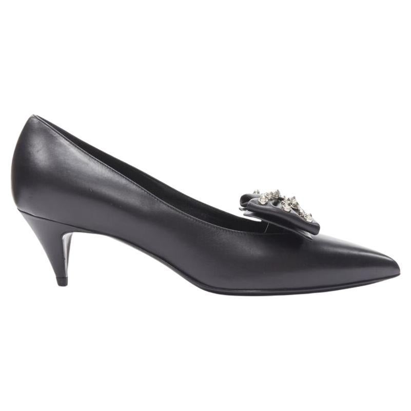 SAINT LAURENT argento con borchie e fiocco, punta della pompa EU37 in vendita
