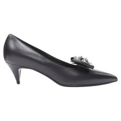 SAINT LAURENT silver spike studded bow point toe pump EU37