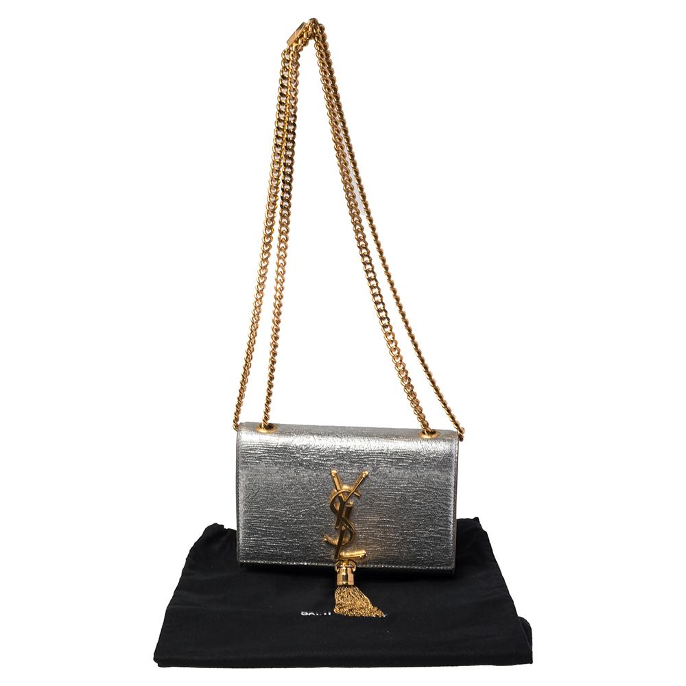 Saint Laurent Silver Textured Leather Small Kate Tassel Crossbody Bag 3