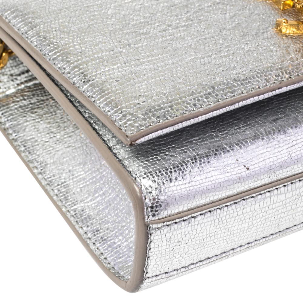 Women's or Men's Saint Laurent Silver Textured Leather Small Kate Tassel Crossbody Bag