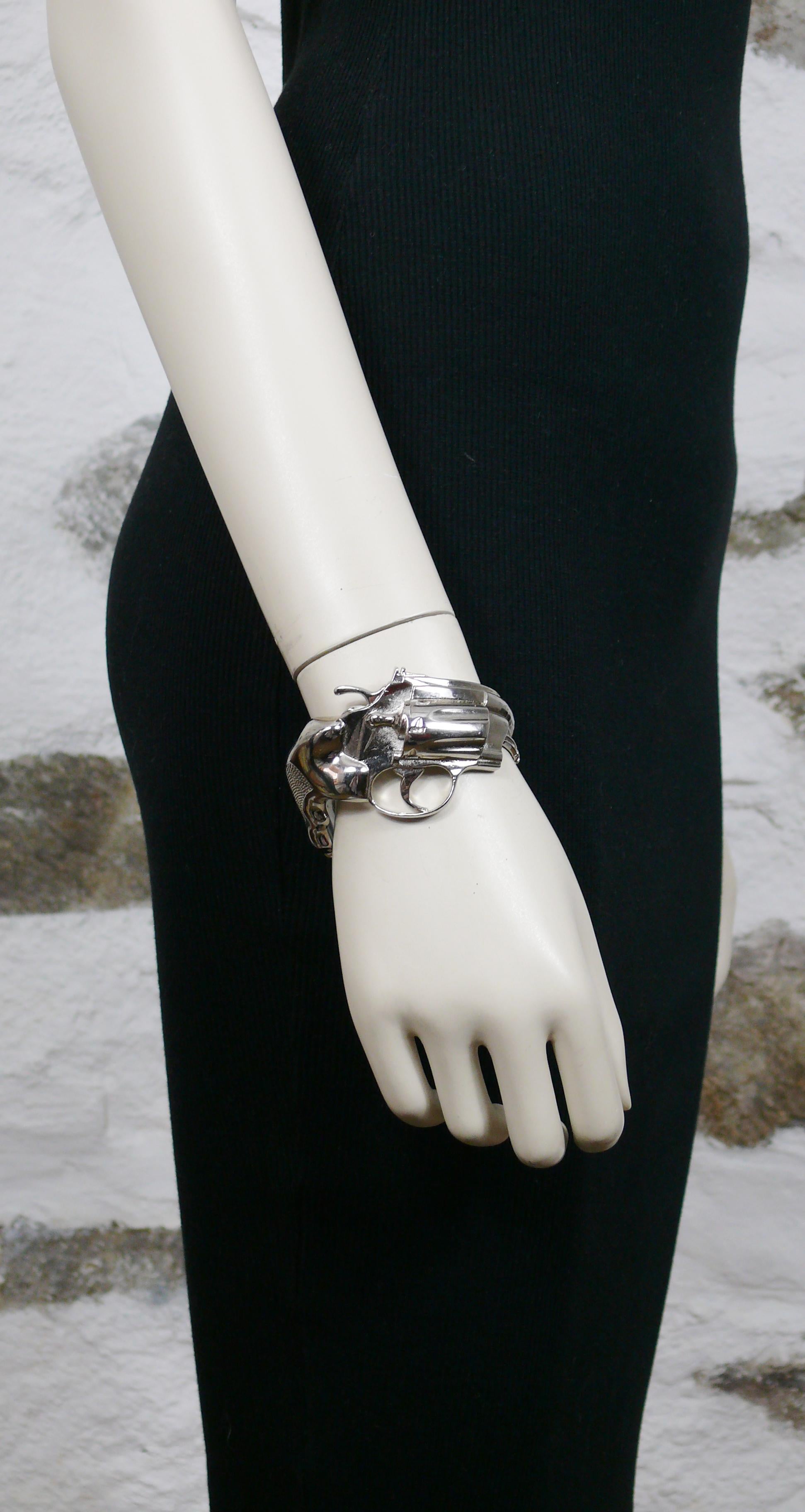 Saint Laurent Silver Toned Revolver Gun Cuff Bracelet For Sale at ...