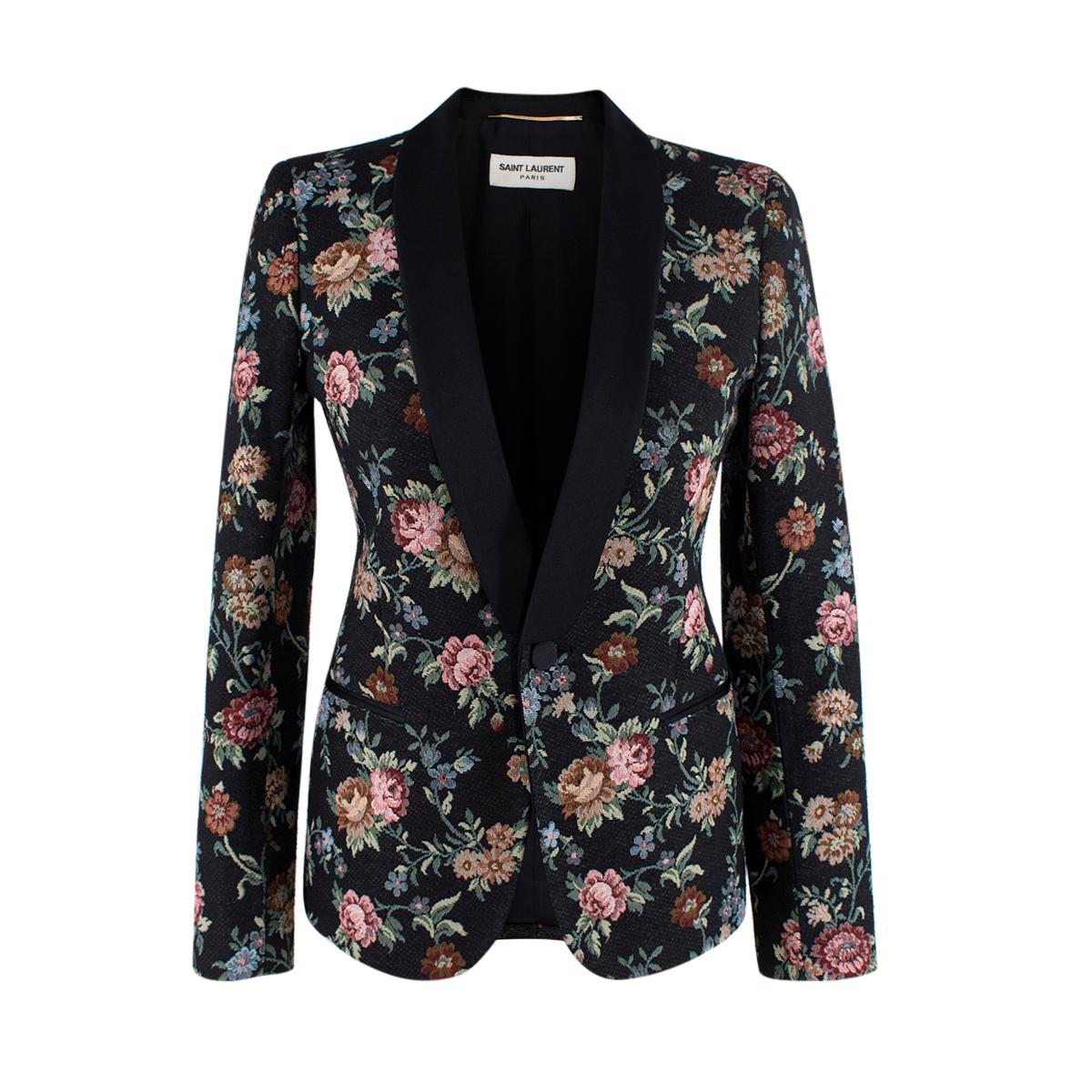 Saint Laurent Single Breasted Black Floral Embroidered Blazer - US Size 4 For Sale