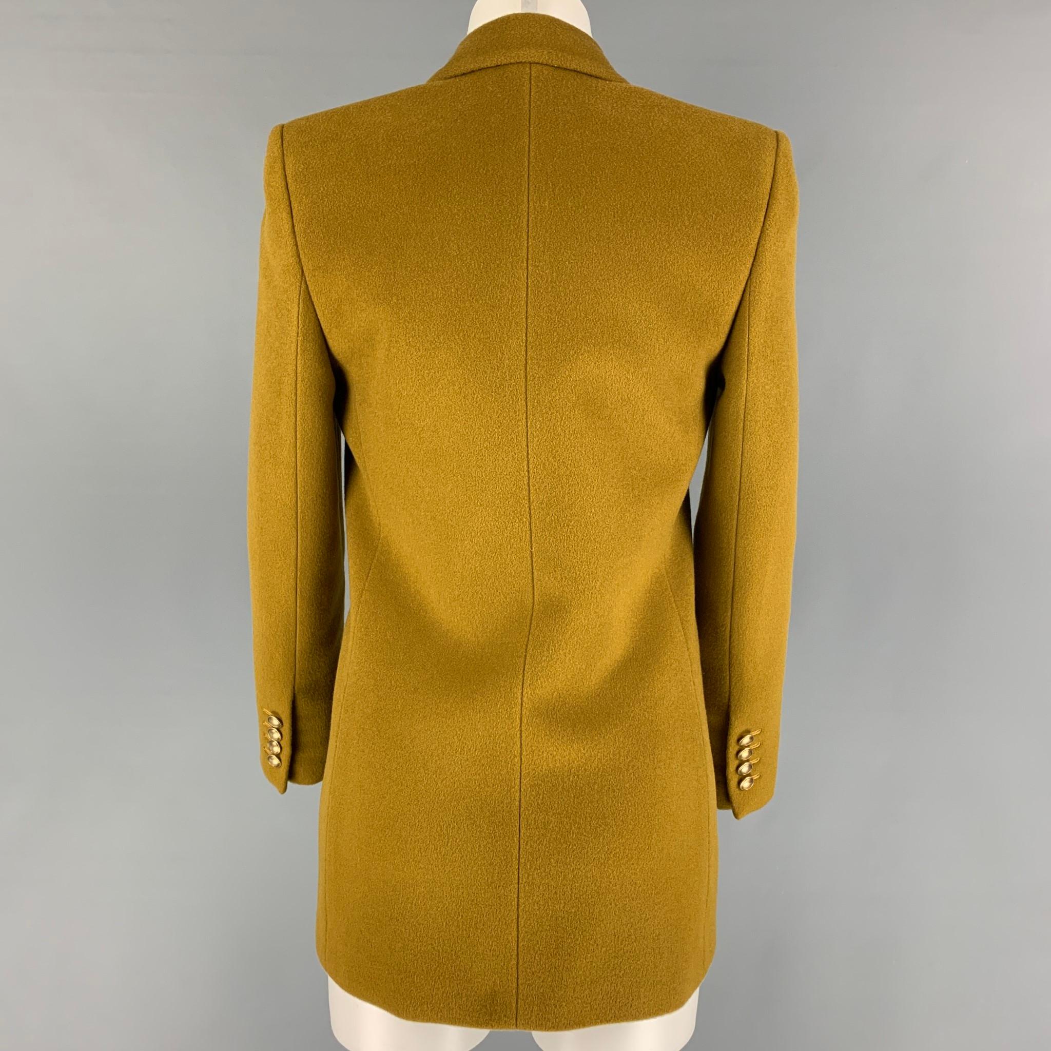 SAINT LAURENT Size 0 Mustard Wool Cashmere Double Breasted Jacket In Good Condition In San Francisco, CA