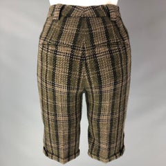 SAINT LAURENT Size 0 Olive Wool Plaid Bermuda Dress Pants