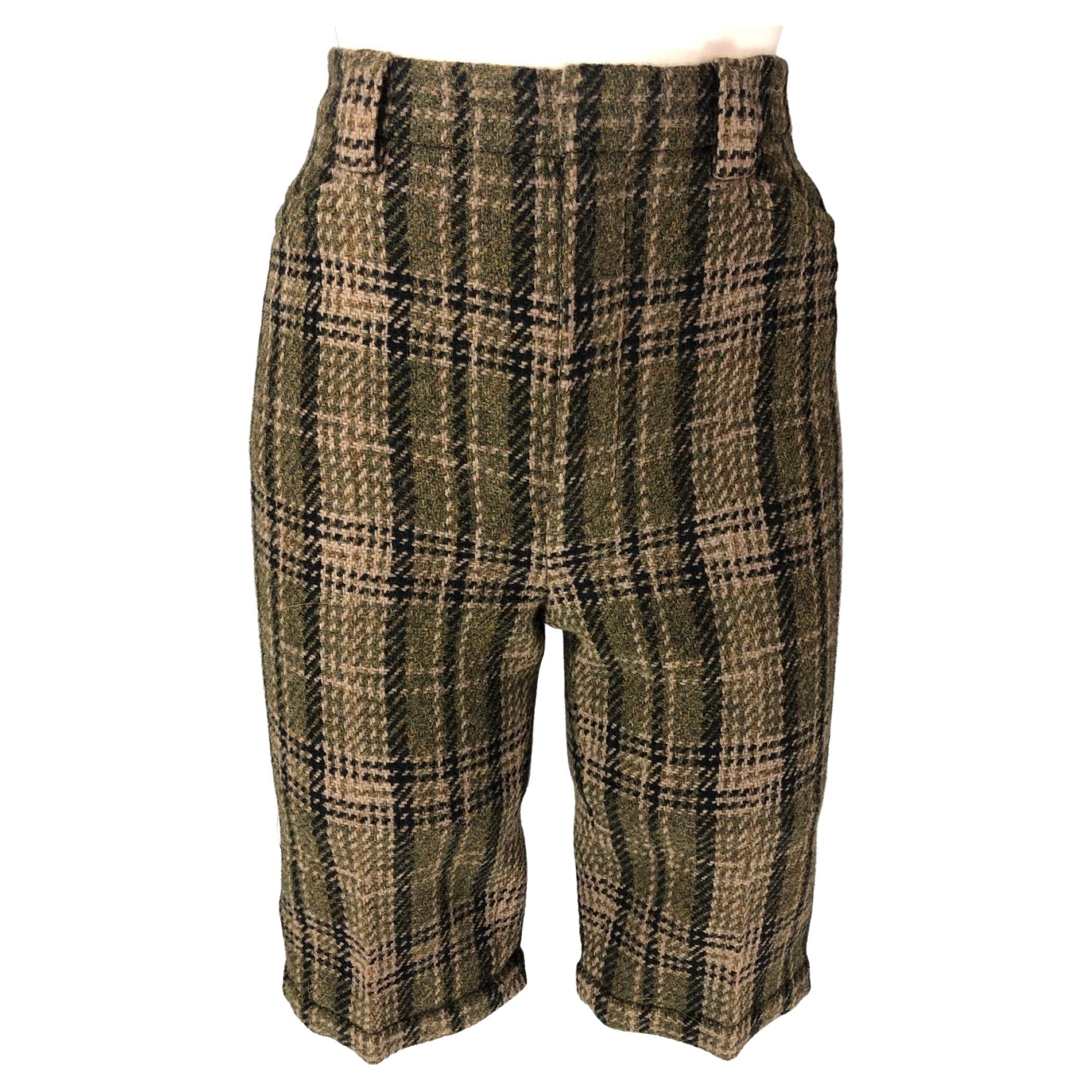 SAINT LAURENT Size 0 Olive Wool Plaid Dress Pants