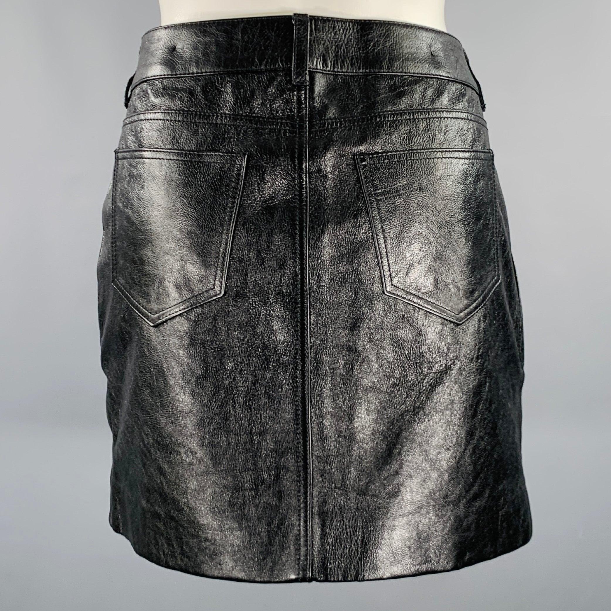SAINT LAURENT Size 10 Black Calfskin Leather Mini Skirt In Excellent Condition In San Francisco, CA