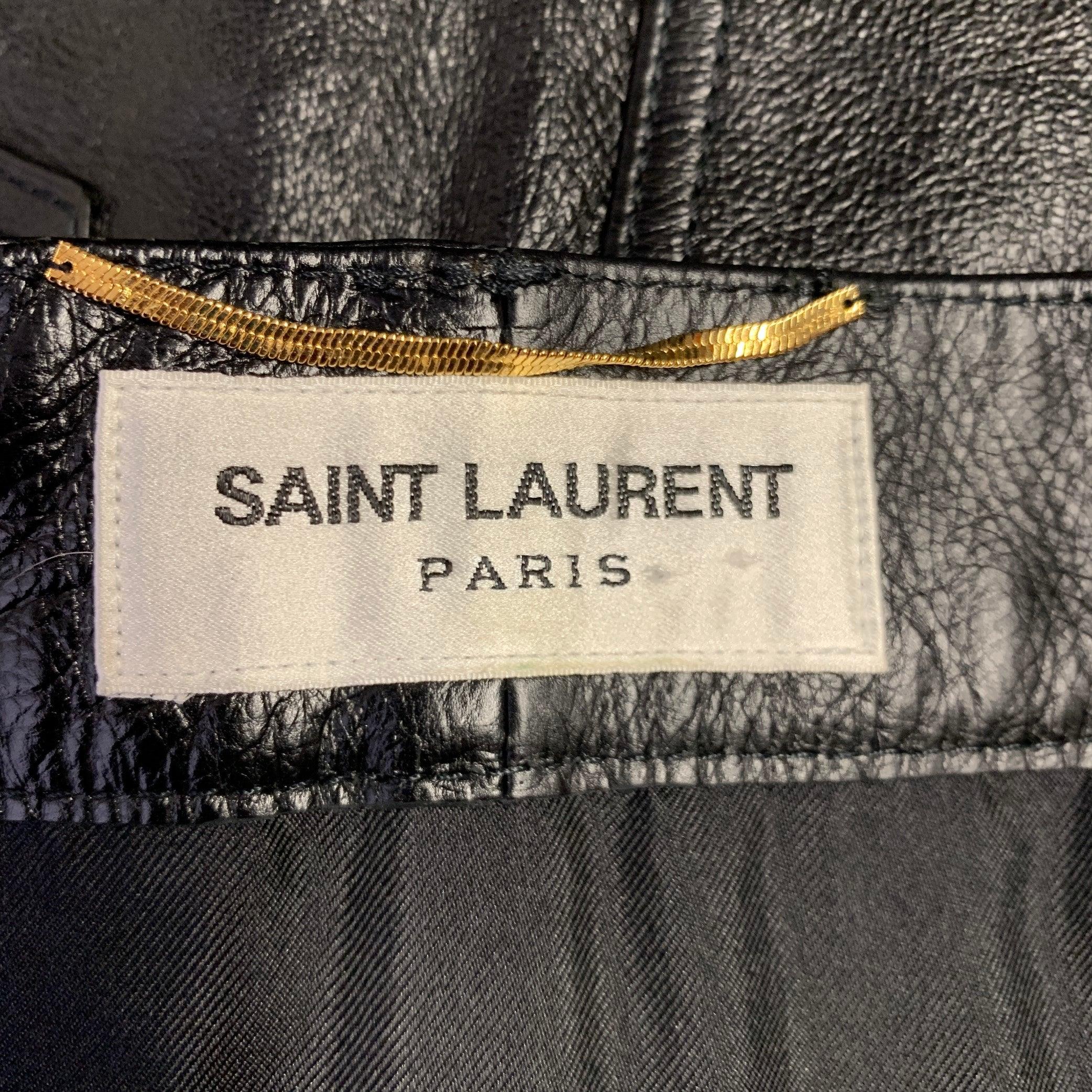 Women's SAINT LAURENT Size 10 Black Calfskin Leather Mini Skirt