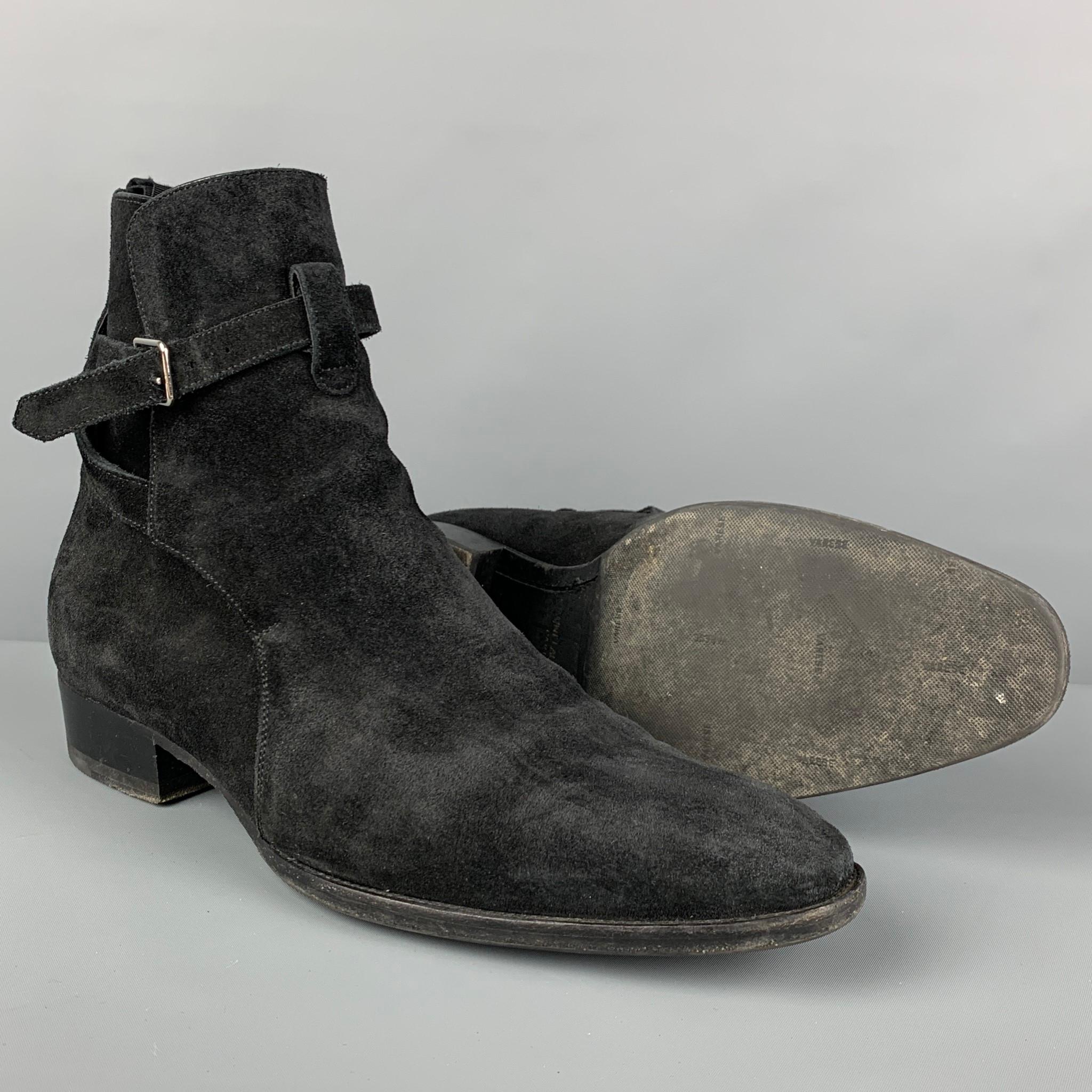 SAINT LAURENT Size 10 Black Leather Belted Wyatt 30 Jodhpur Boots In Good Condition In San Francisco, CA