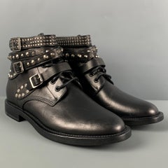 SAINT LAURENT Size 10 Black Leather Studded Ranger Boots