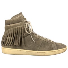 SAINT LAURENT Size 10 Grey Fringe Suede High Top Sneakers