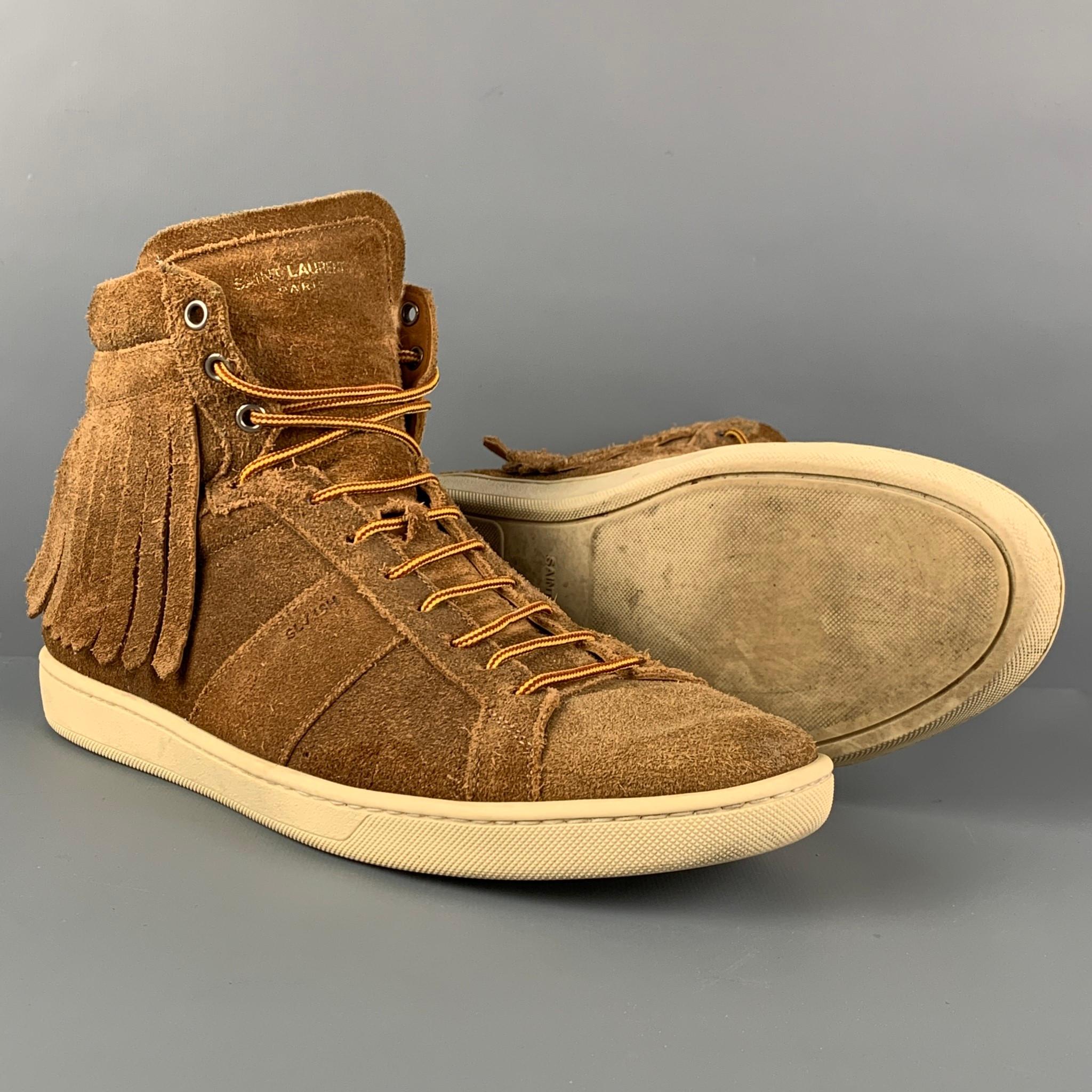Brown SAINT LAURENT Size 10 Tan Fringe Suede High Top SL/18H Sneakers