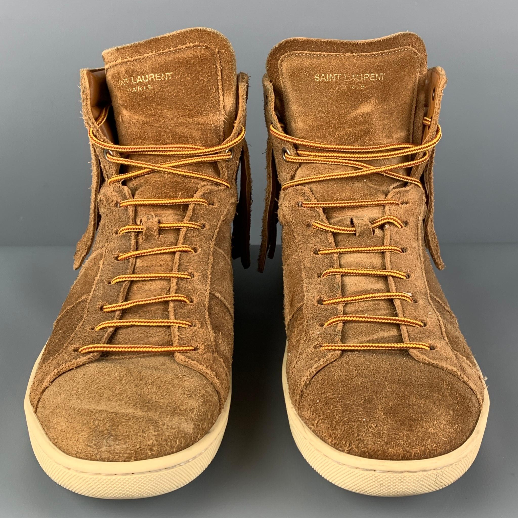 SAINT LAURENT Size 10 Tan Fringe Suede High Top SL/18H Sneakers In Good Condition In San Francisco, CA