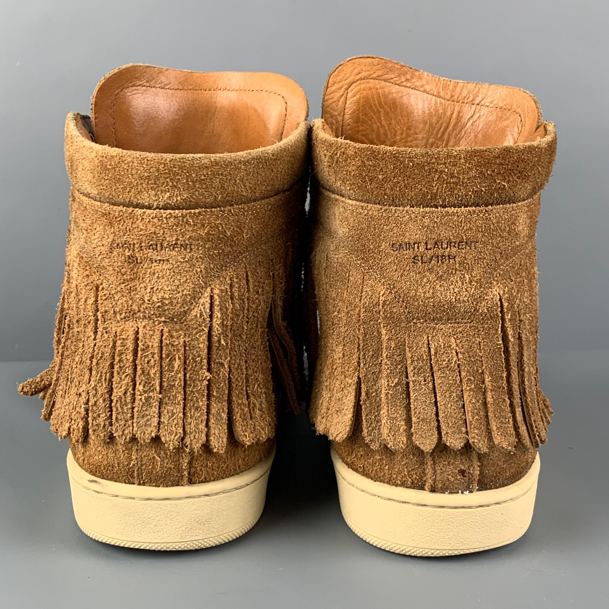 Men's SAINT LAURENT Size 10 Tan Fringe Suede High Top SL/18H Sneakers