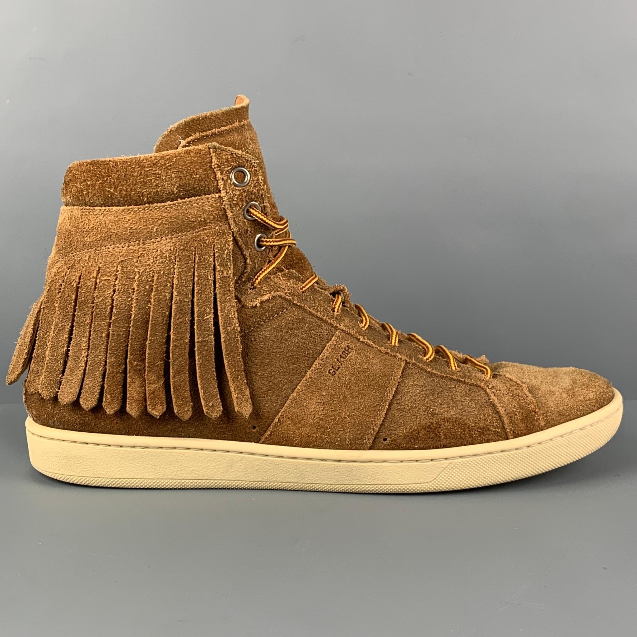 SAINT LAURENT Size 10 Tan Fringe Suede High Top SL/18H Sneakers