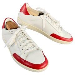 SAINT LAURENT Size 10 White Red Perforated Leather Color Block Low Top Sneakers
