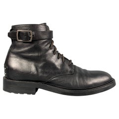 SAINT LAURENT Size 10.5 Black Leather Ankle Strap Boots