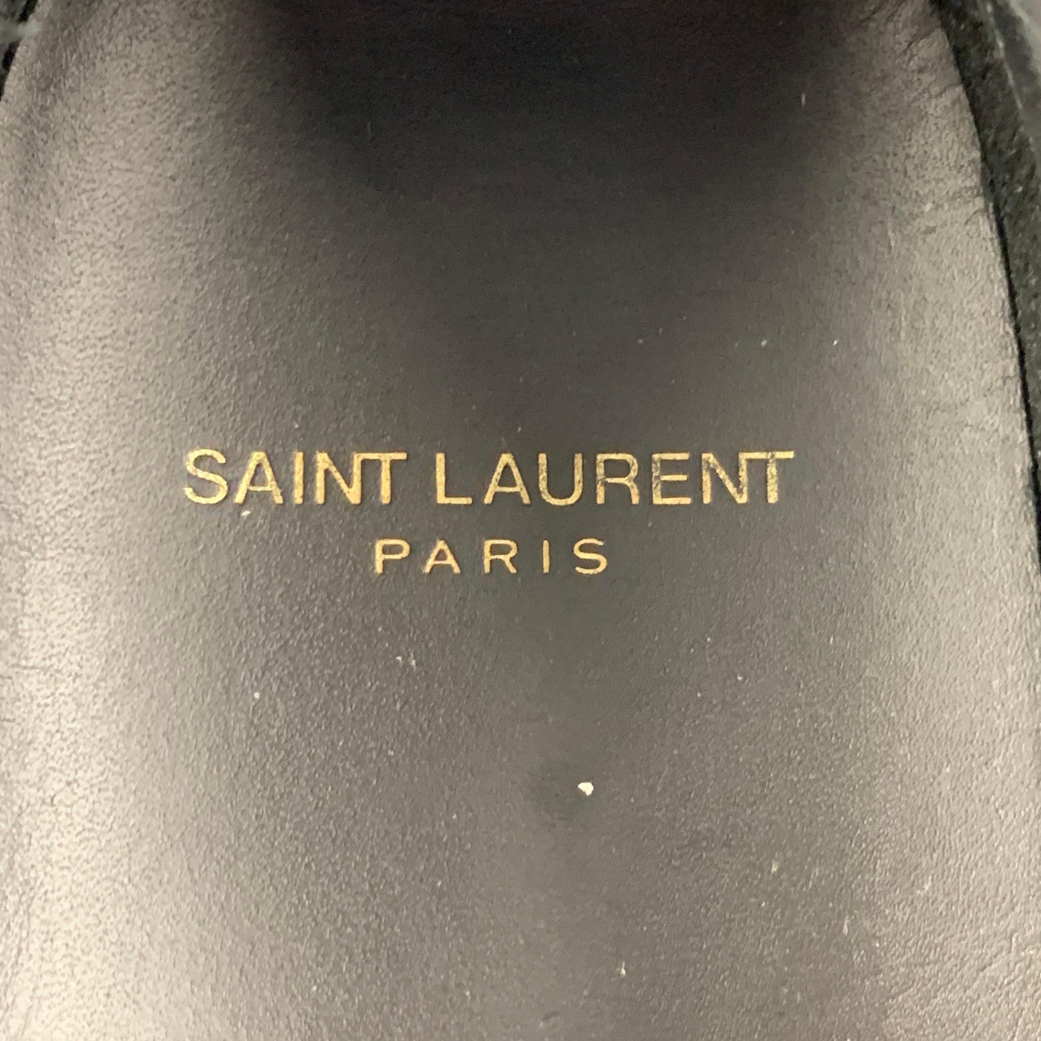SAINT LAURENT Size 10.5 Black Studded Leather Slip On Silver Sneakers 1