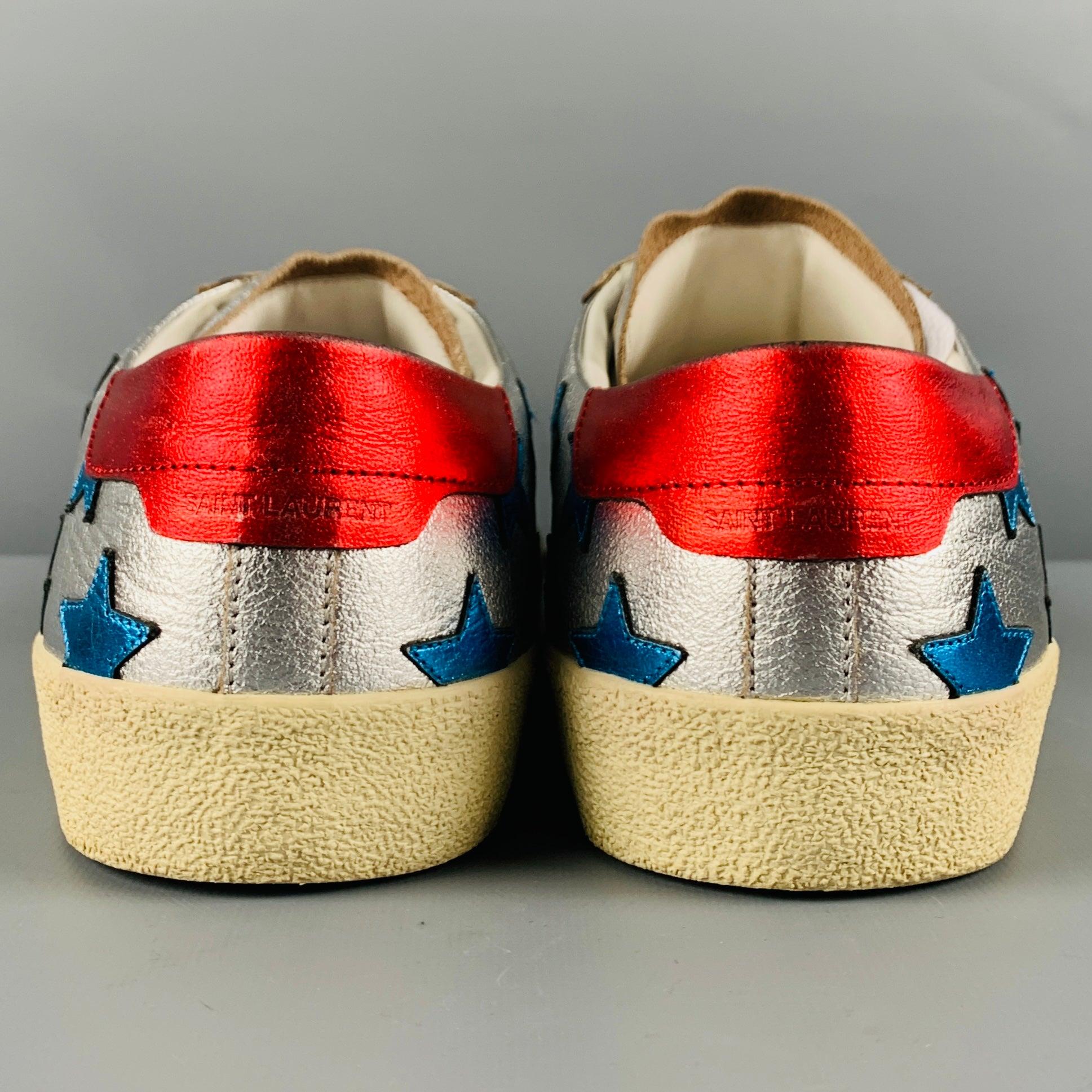 Beige SAINT LAURENT Size 11 Silver Blue Stars Leather Low Top Sneakers