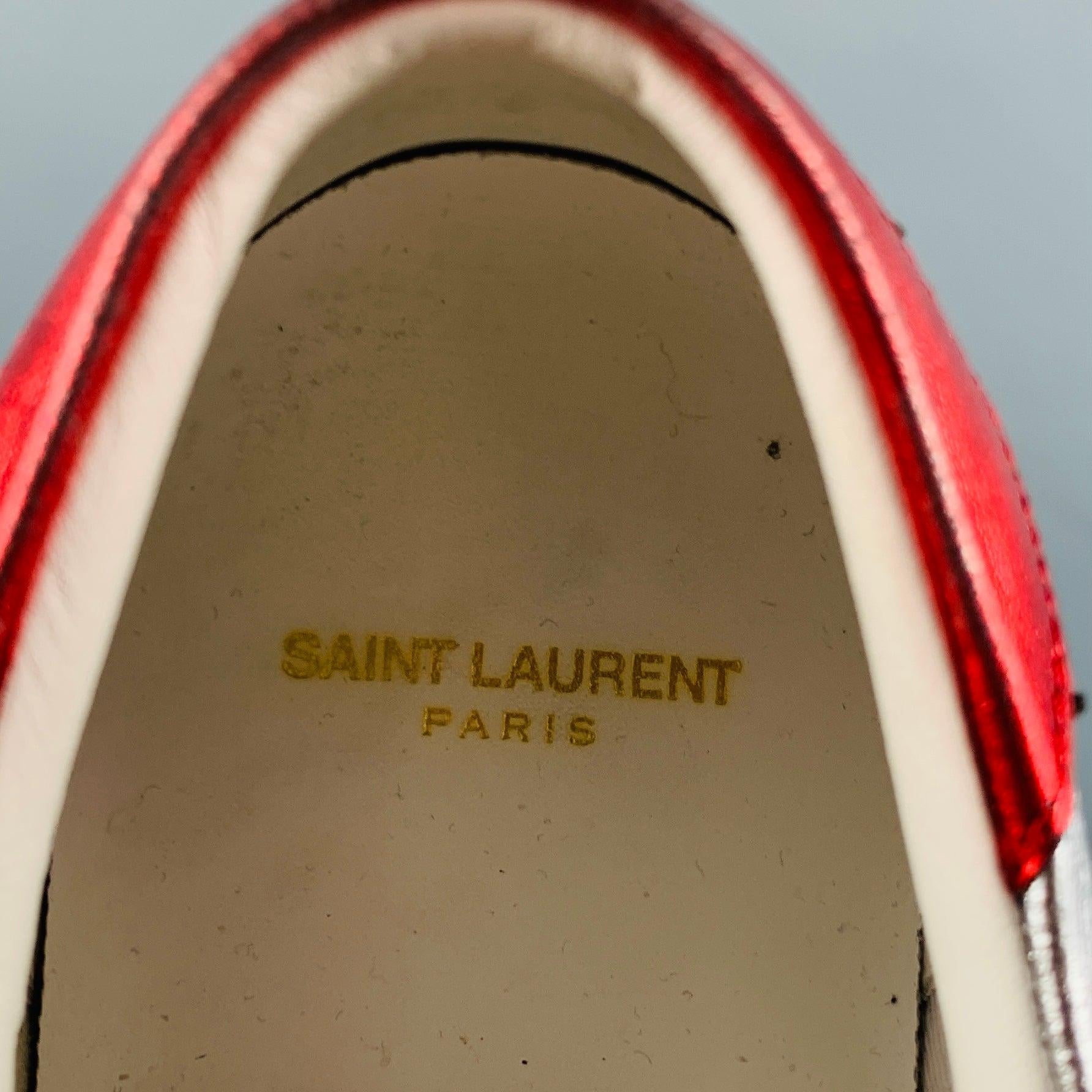 SAINT LAURENT Size 11 Silver Blue Stars Leather Low Top Sneakers For Sale 3