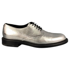SAINT LAURENT Size 11 Silver Metallic Leather Lace Up Shoes