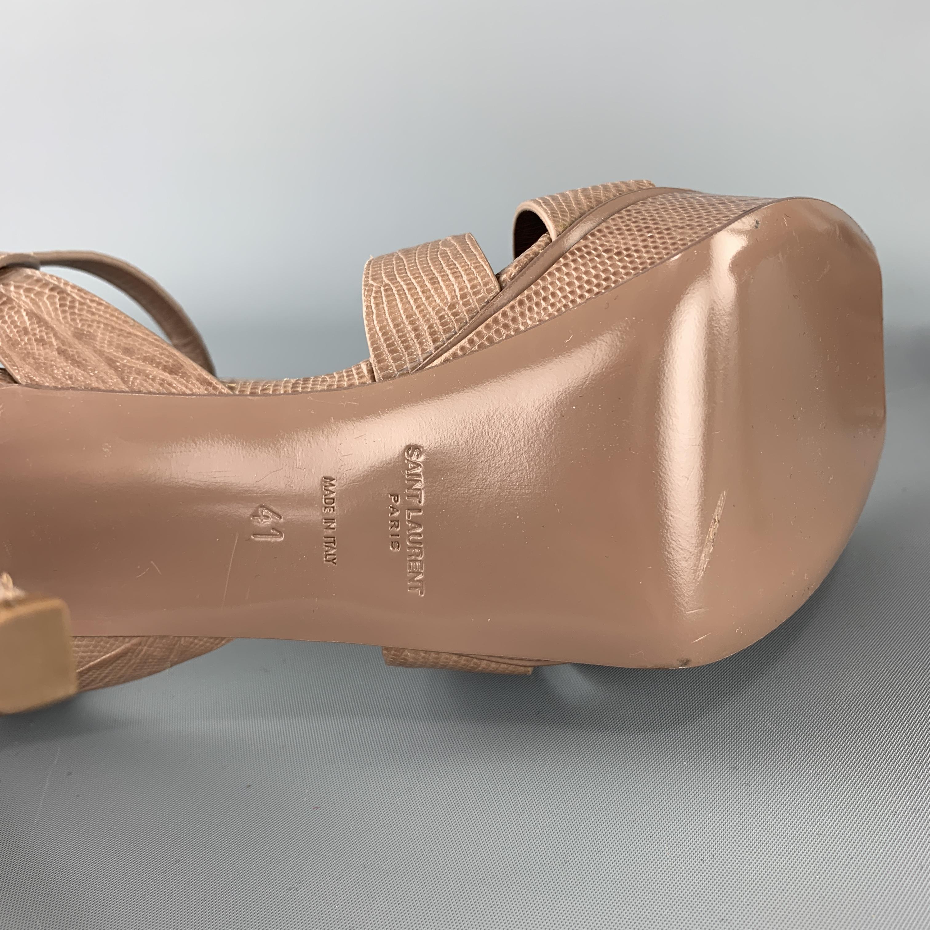 SAINT LAURENT Size 11 Taupe Textured Leather TRIBUTE Platform Sandals 2