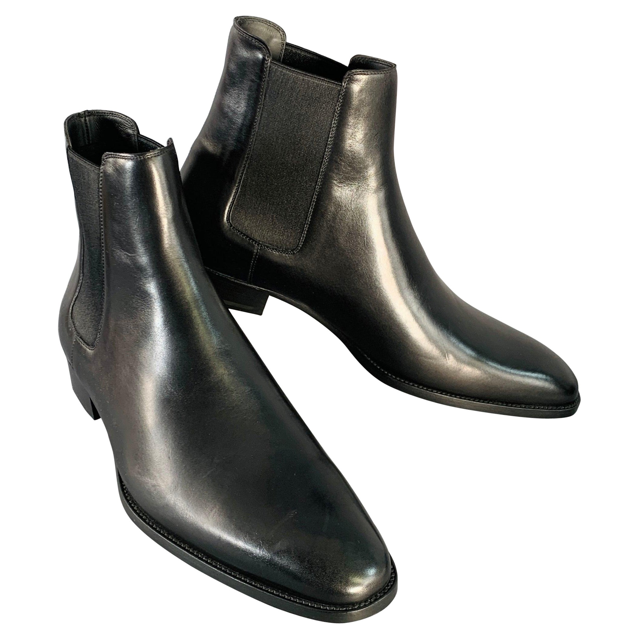 SAINT LAURENT Size 11.5 Black Leather Ankle Chelsea Boots