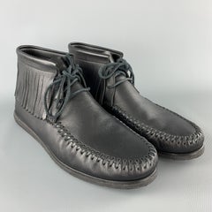 SAINT LAURENT Size 12 Black Leather Fringed Moccasin Style Boot Sneakers